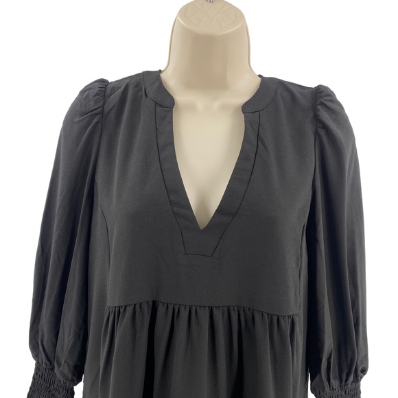 Pomander Place | Black Crepe Kenzo Relaxed Fit Long Sleeve Mini Dress Size S - Picture 5 of 12